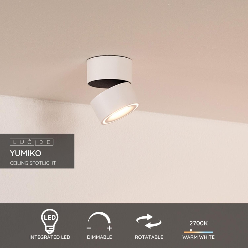 Lucide YUMIKO - Stropné bodové svietidlo - Ø 7,8 cm - LED Rozm. - 1x8W 2700K - Biela